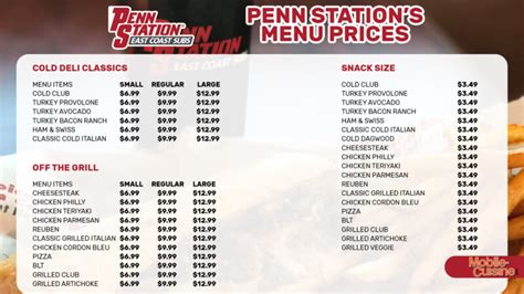 The menu includes items such as burgers, fish and chips, chicken Caesar salads, shepherds pie, and more. . Penn station bogo 2023 printable